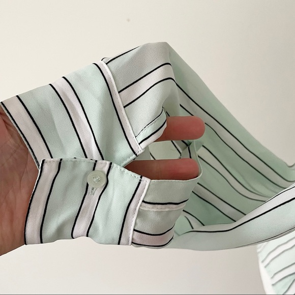 Express | Mint Striped Button Down Roll Tab Portofino Blouse - Picture 3 of 14